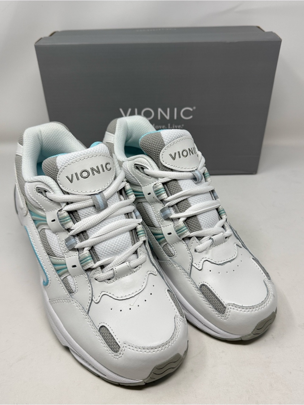 NWT Vionic 23Walk White/Teal/Gray Leather Orthotic Sneakers Size 8 Wide - Picture 8 of 10